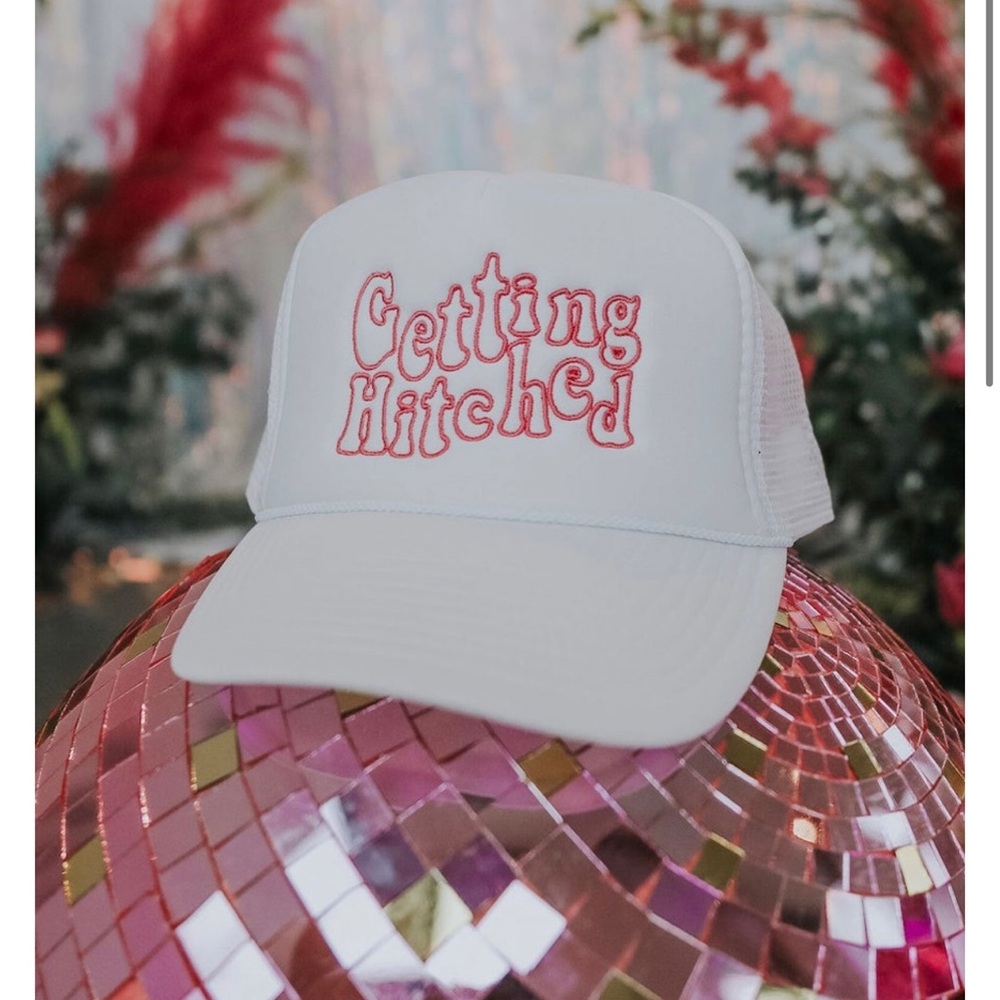 Getting hitched bridal trucker hat